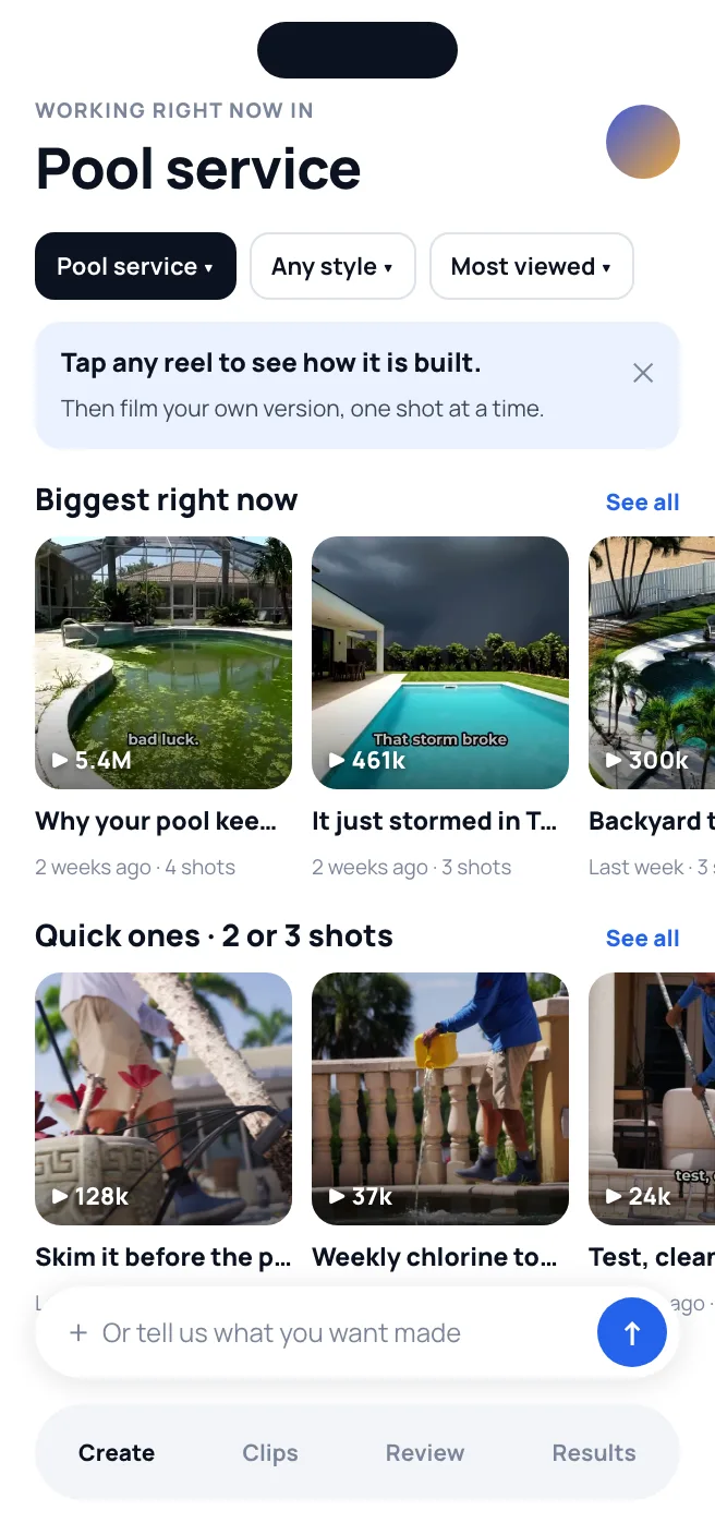 Create: reels working right now in your trade