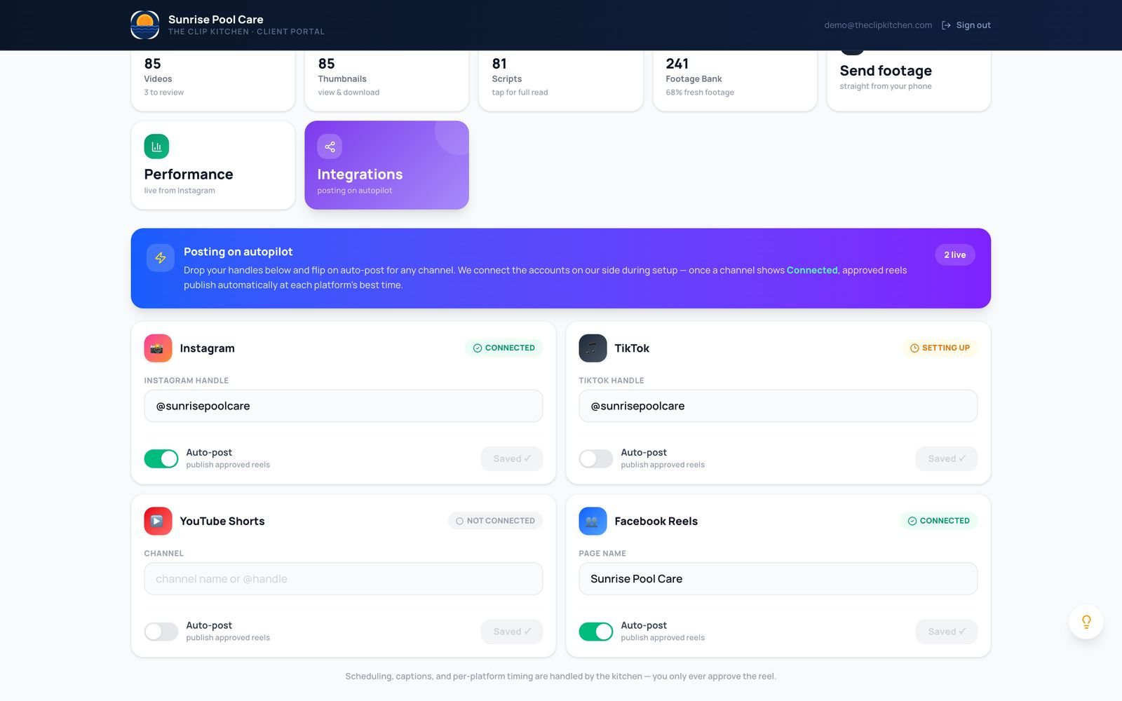 Auto-posting integrations panel